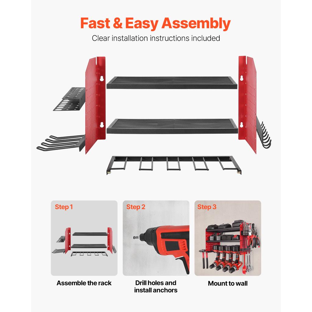 SucceBuy 3-úrovňový nástěnný držák na nářadí Pegboard Nástěnný úložný set nářadí Stojan na ukládání vrtaček/šroubováků pro dílnu/garáž