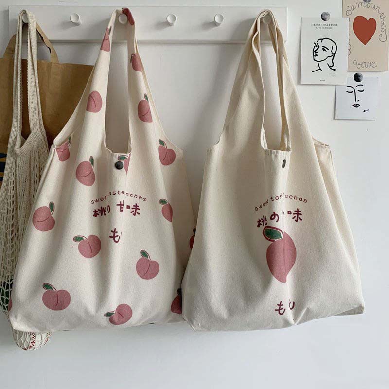 Peach Canvas Tote Bag Purses and Handbags for Women Shopper Cute Designer Shoulder Bag Print Eco Bag