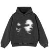 Streetwear Silent Scream Graphic Side Pockets Pullover Unisex Oversized Washed Black Hoodie