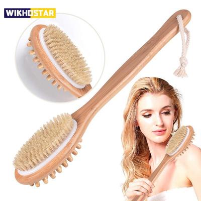 2-in-1-seitige Multifunktions-Duschbürste, Naturborstenbürste, Badebürste mit langem Griff, Körperpeeling-Reiniger, Massageborstenbürste