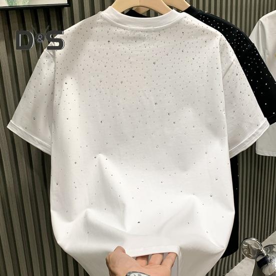 Acheter T-shirt d'été pour hommes avec strass, col rond, ample