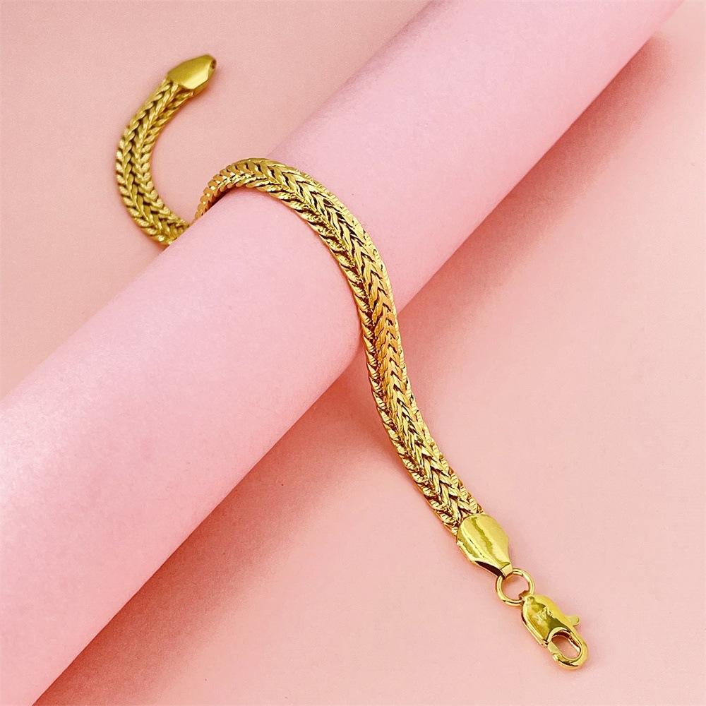 6mm Gold Plated Dragon Bone Chain Bracelet 24K Gold Plated Braided Chain Lobster Clasp