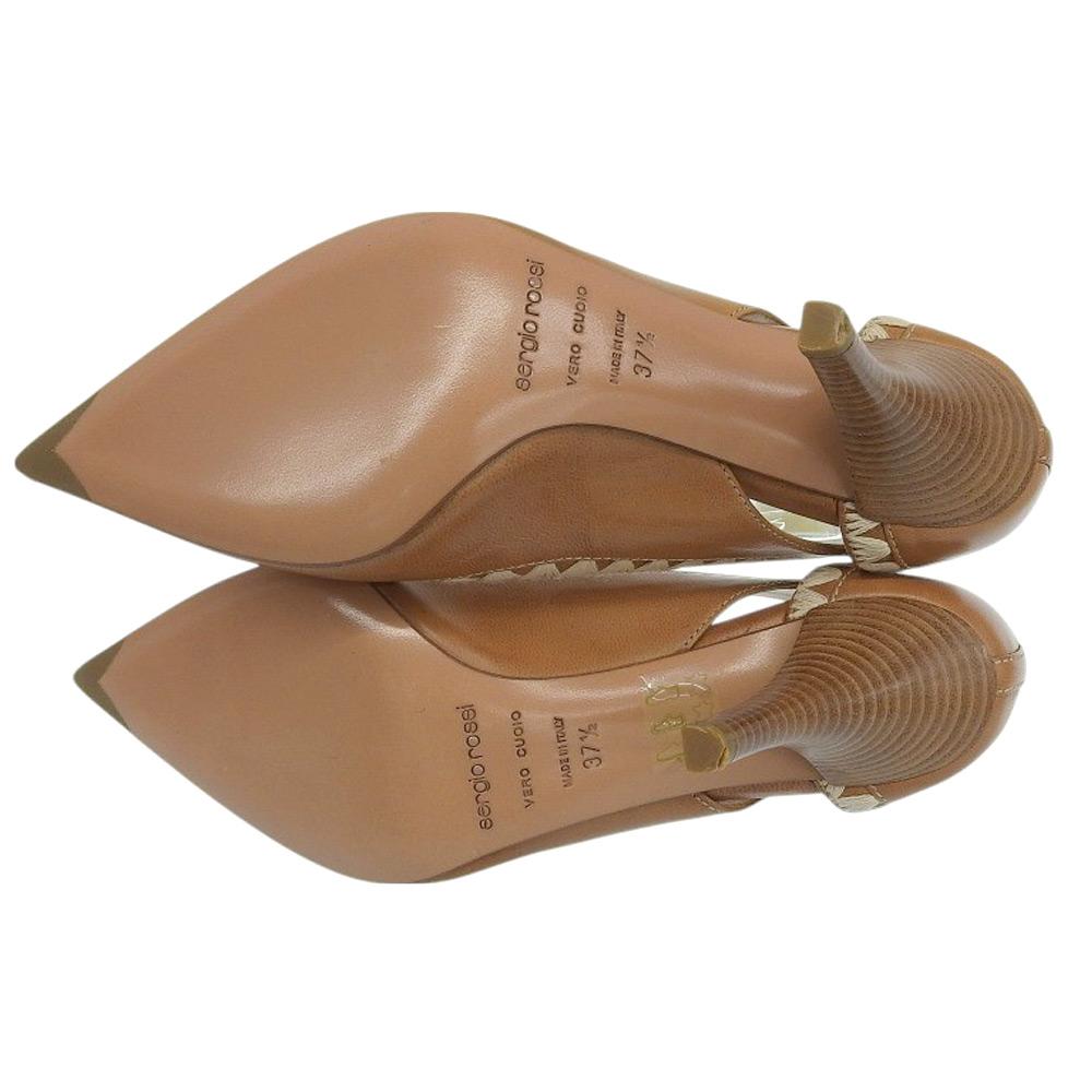 Sergio Rossi Leather pointed toe heel pumps for women, brown, size 37 1/2 shoes 37.5 BrownUsed