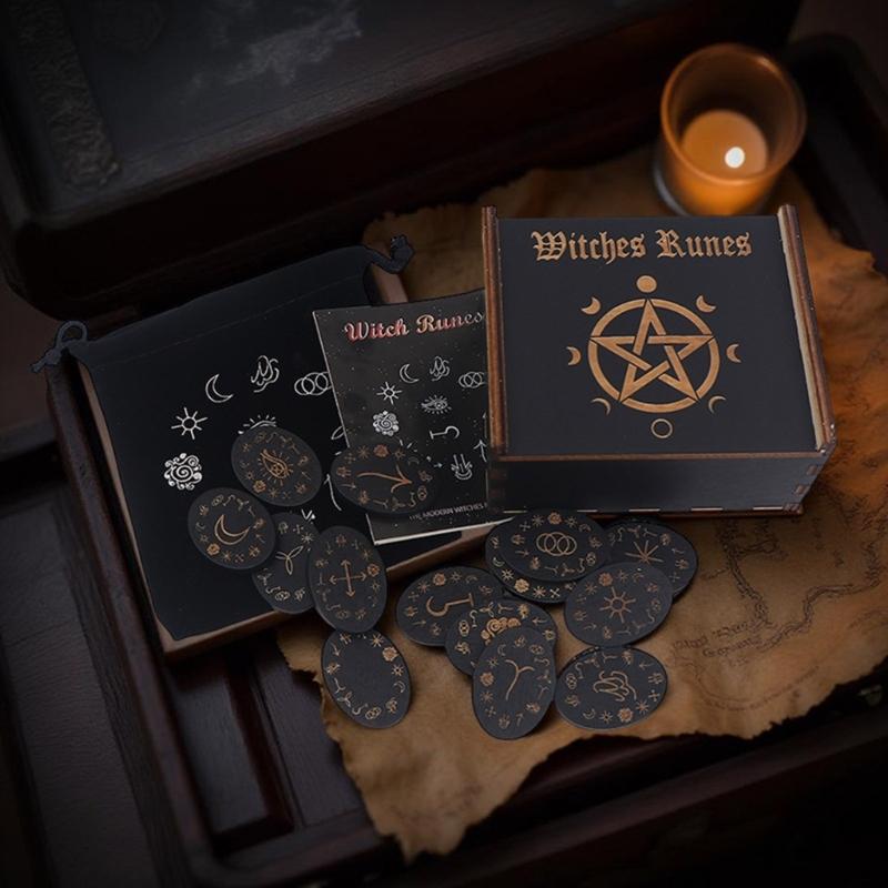 Portable Ancient Runes Carving with 24 Mystical Symbols and Guide Manual Suitable for Meditations Accessories