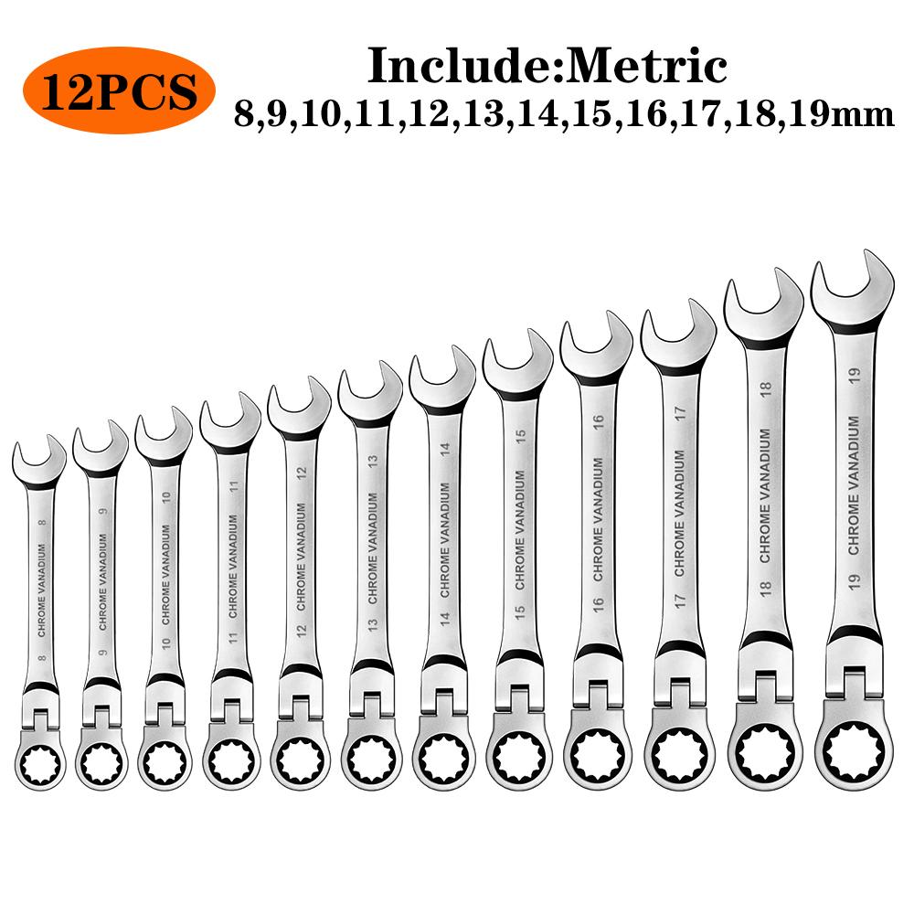 WOZOBUY Flex Head Ratchet Wrench Set,Metric,Chrome Vanadium Steel Combination Spanner Key Wrench Kits Hardware Hand Tool
