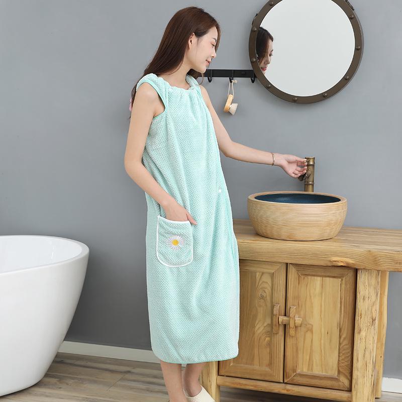 Extra Long Women's Wearable Coral Fleece Bath Towel Skirt Absorbent, Non Shedding, More Effective Than Cotton