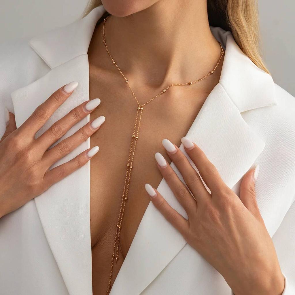 Salircon Minimalism Creative Metal Y Shape Pendant Necklace Vintage Unique Gold Color Tassel Long Chain Charm Jewelry Accessory