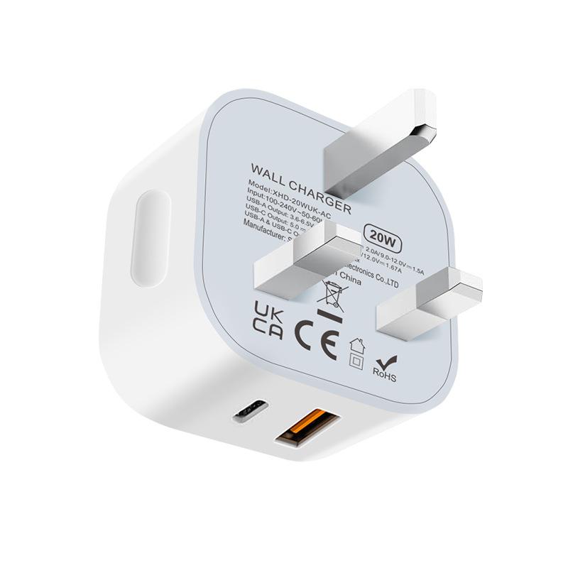 Hot Selling Pd20w Charger Suitable for Samsung Apple 15 Charger 20w British Standard Dual C Port Plug Fast Charging