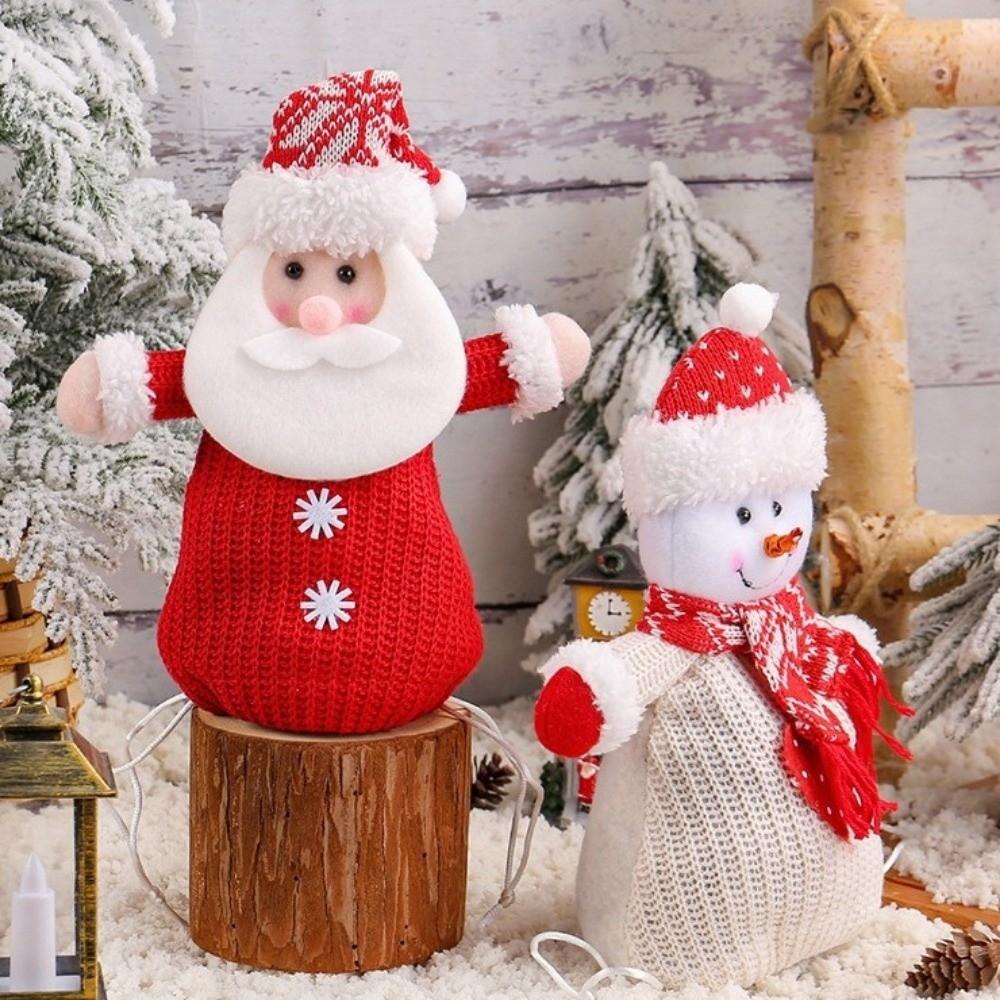Christmas Decoration Snowman Christmas Candy Bag Knitted Santa Claus Christmas Doll Bag Reusable Cartoon Gift Bag Kids Gift