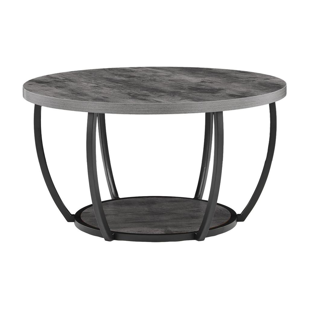 Coffee Table, Modern Round Coffee Table, 2 Tiers Wooden Circle Center Desk with Open Storage, Minimalist Sturdy Metal Frame Accent End Desk for Living