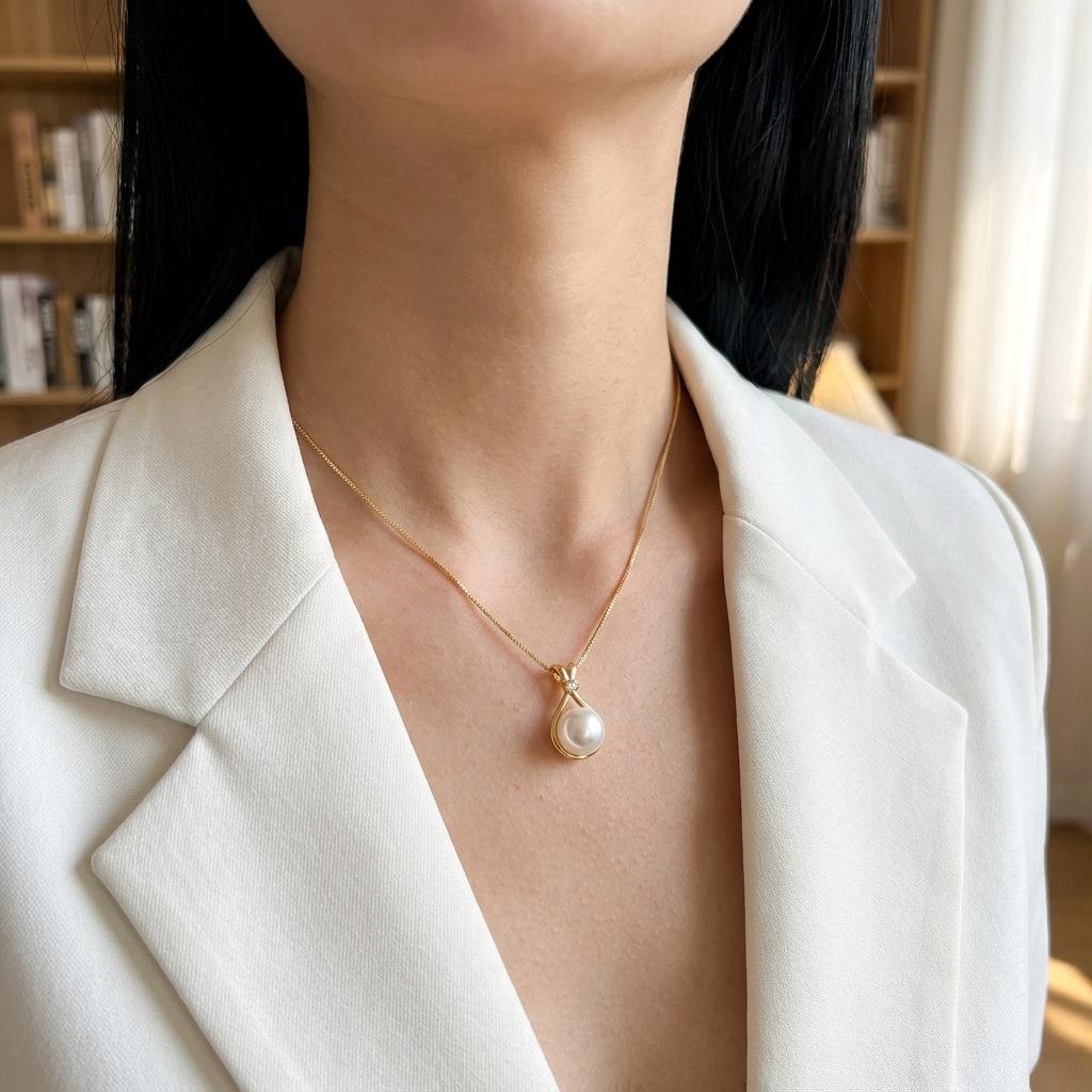 Trendy Gold Stainless Steel Faux Pearl Necklace Pendant, Minimalist Choker, Women's Party Jewelry for Dropshipping