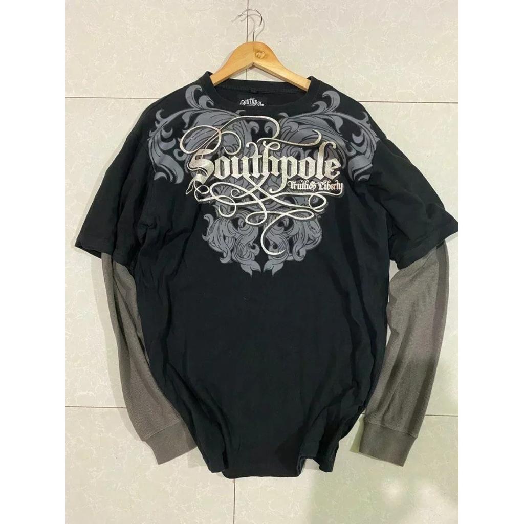 VibeStreet American New Retro Trend Printed Long Sleeve 90s Street Hip-Hop Harajuku T-shirt Men Fashion Gothic Casual Pure Cotton Loose Top