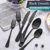 Black Silverware Set with Steak Knives Stainless Steel Flatware Tableware, Forks Spoons Cutlery Utensils for Kitchen Home Restaurant