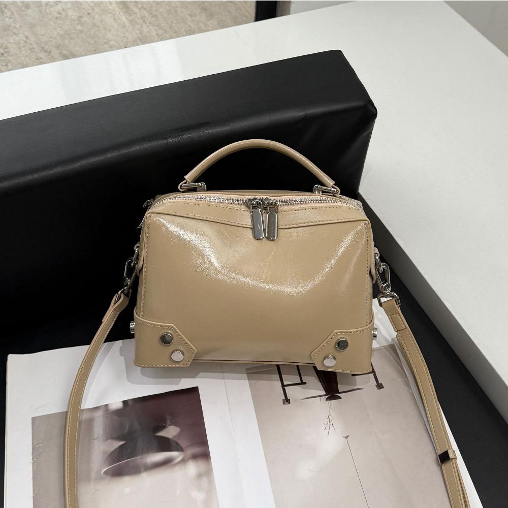 Cowhide Shoulder Women's Bag Versatile Messenger Women's Simple Shopping Bag Large Capacity Practical Solid Color Leather