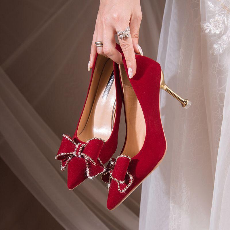 Xiuhe wedding dress two wear red high heels women's wedding French wedding shoes stiletto bride shoes summer 2025 new