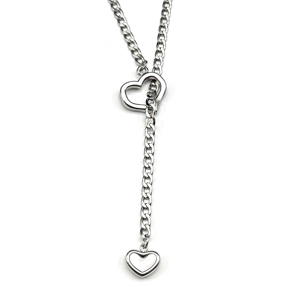 Women Punk Rock Heart Slip Chain Necklace Gothic Cuban Link Choker O Ring Jewelry For Daily Party Wear