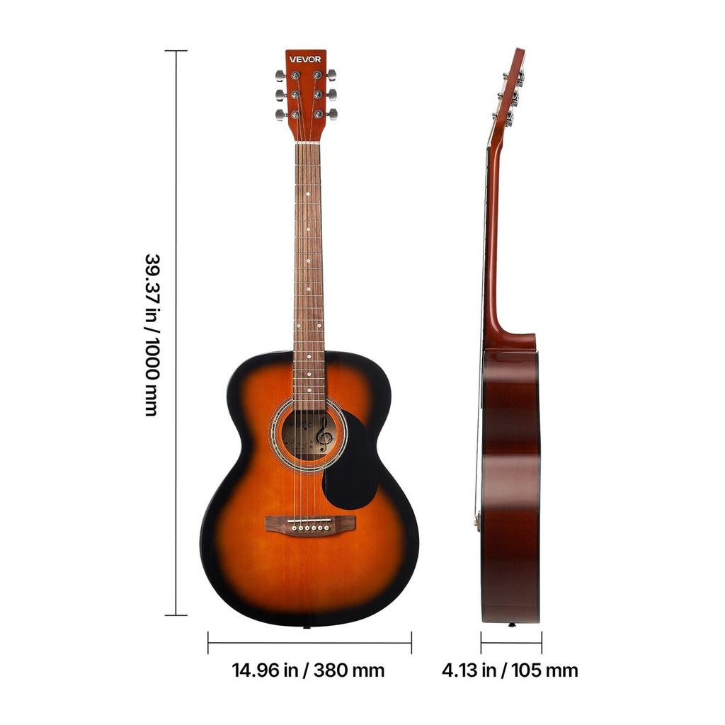 40 Zoll Dreadnought Akustikgitarre Anfänger-Bundle Gigbag Erwachsener Sunburst