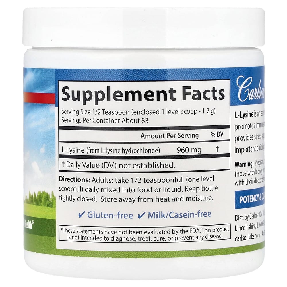 Carlson Labs L-Lysine Amino Acid Powder 100g (3.53oz)