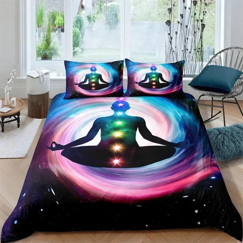 Comforter Bohemian Chakra Meditation Relax Theme Yoga Bedding Set Exotic Mandala Lotus Comforter Full King Bedroom Decor