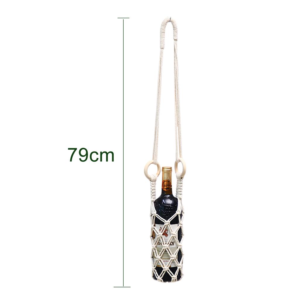 Macrame Water Bottle Holder Portable Hanging Water Bottle Net Bag Handmade Hanging Basket Tote Bag for Hiking Cycling Fitness