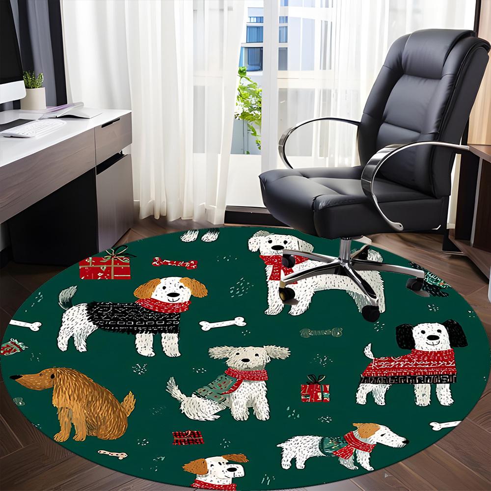 1pc Puppy Party Office Round Rug, Non-slip, Soft and Durable Office Rug for Interior Decoration, Perfect for Office, Beautiful Decoration yy260323007