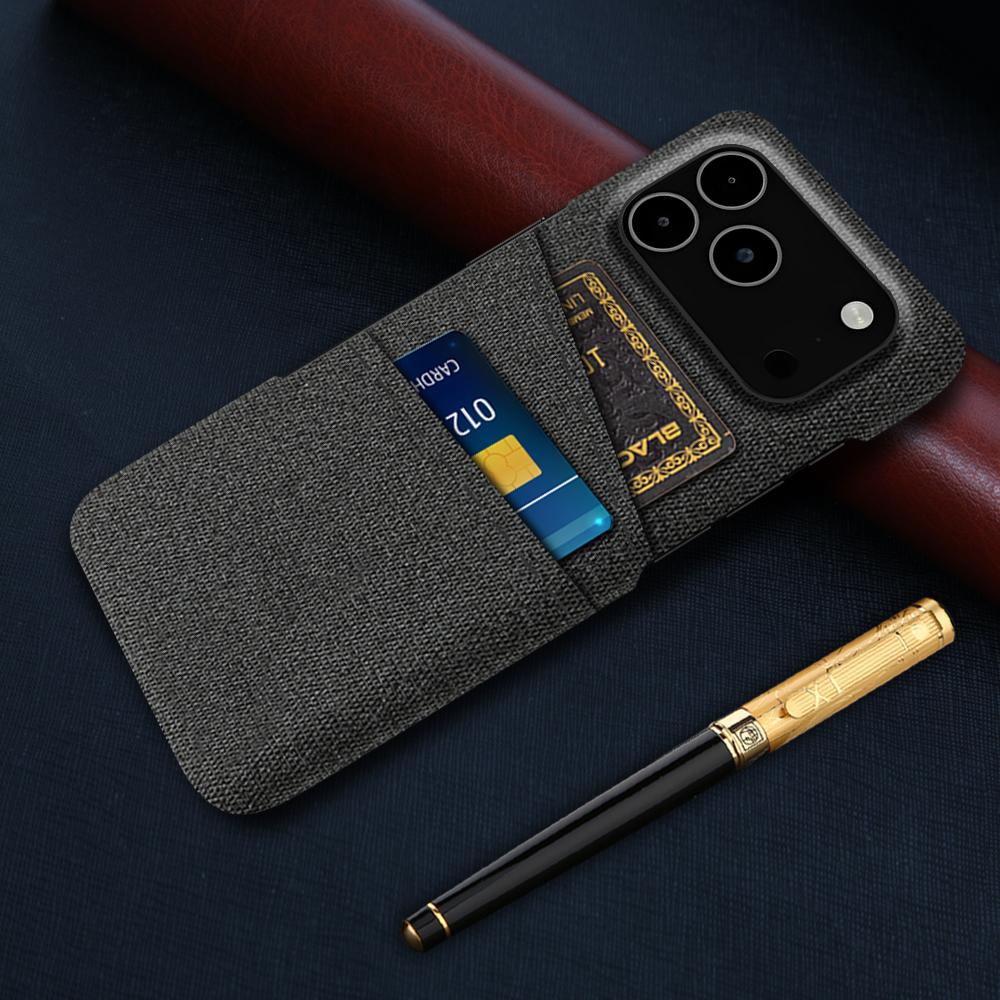 For iPhone 17 Pro Max Case Cloth+Hard PC Phone Cover with Dual Card Slots