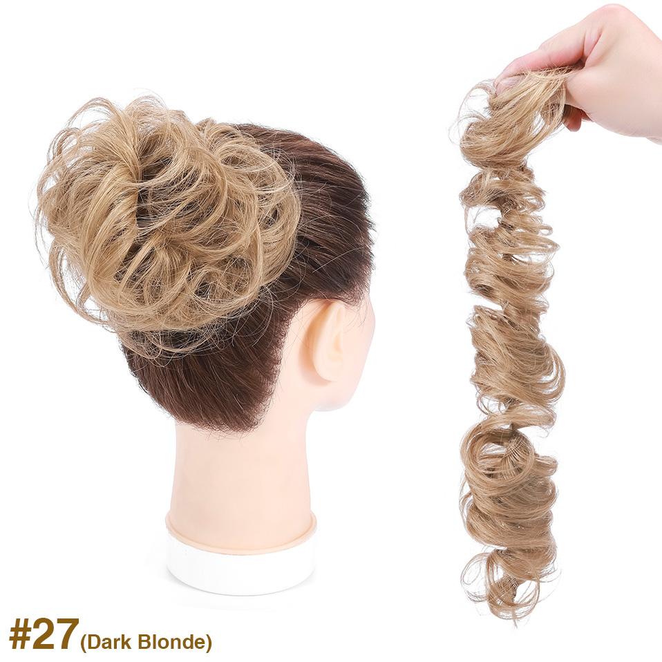 100% Real Human Hair Curly Donut Chignon Ring Elastic Band Bun Hairpiece