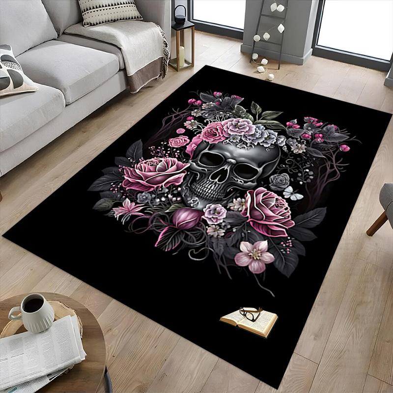 1PC Skull Flowers Carpet Ultra Soft, Thick & Absorbent, Non Slip Machine Washable Mat for Entryway