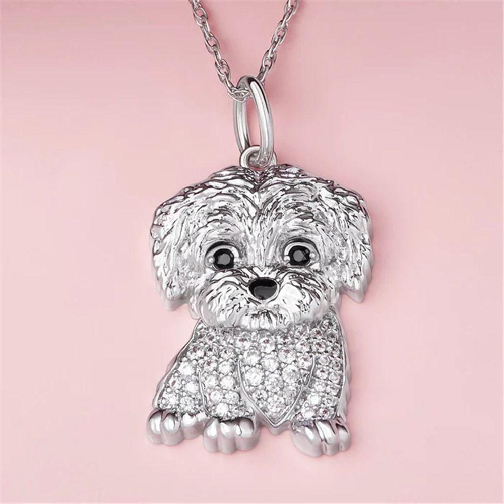 Exquisite Schnauzer Pendant Necklace Cute Collar Chain Maltese Dog Pendant Necklace  Unisex
