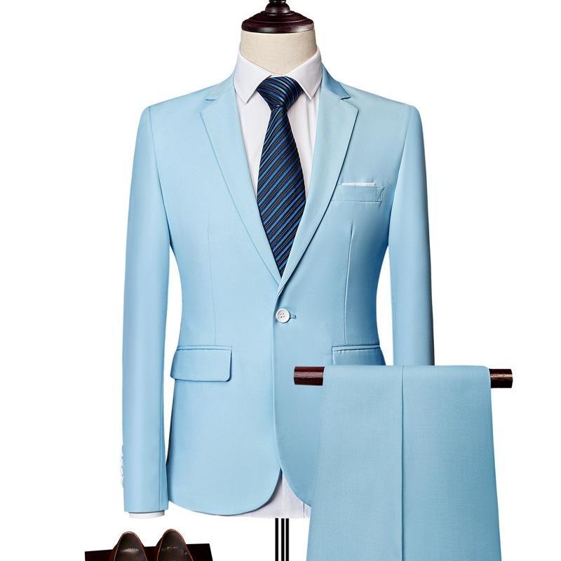 Jacket + Pants Fashion Formal Dress Mens Suit Set Men Casual Wedding Suits Groom Korean Slim Fit Dress