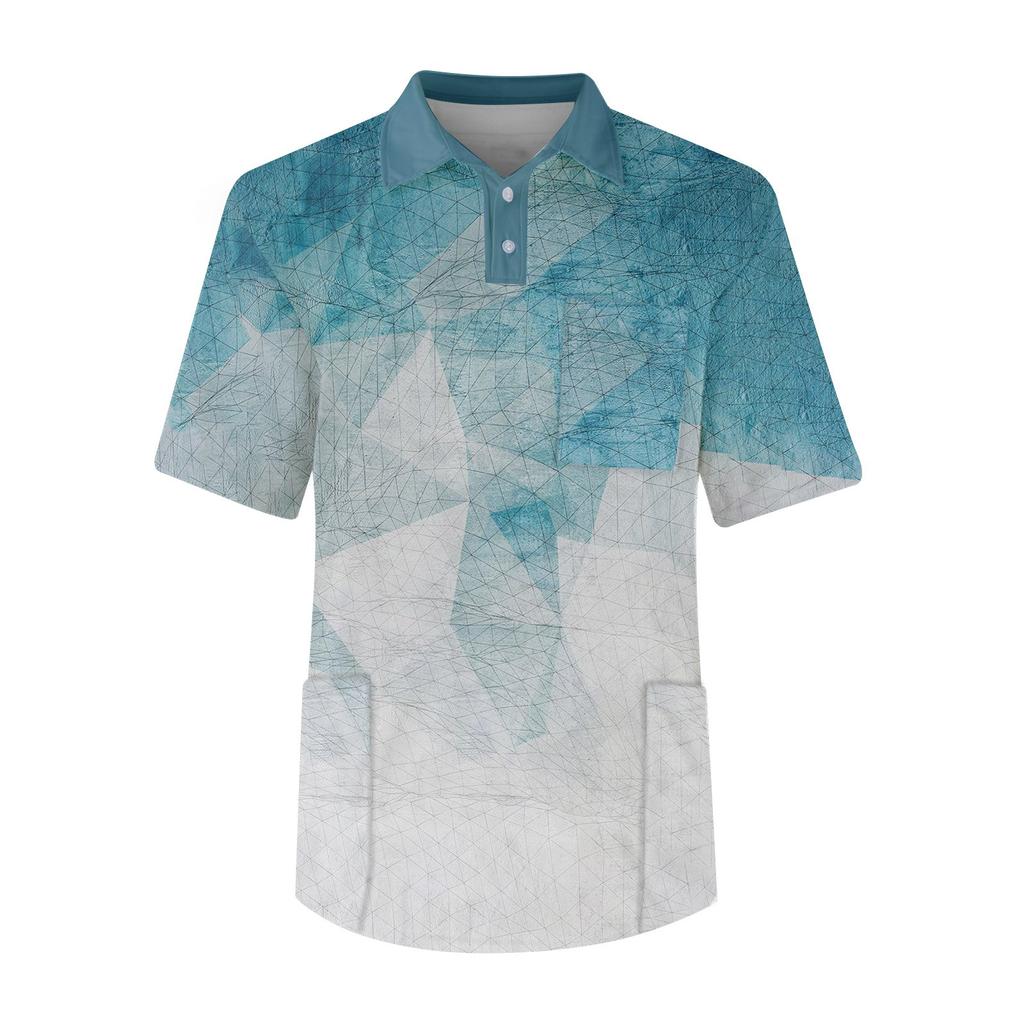 Men's Short Sleeve Button Lapel Solid Color Chest Pocket Dry-nurse Top