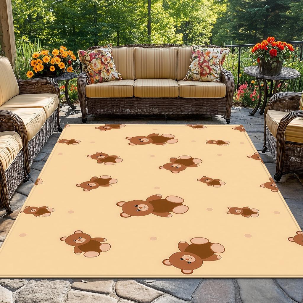 Teddy bear pattern plush rug kids room nursery floor mat cute animal print soft anti slip carpet home decor