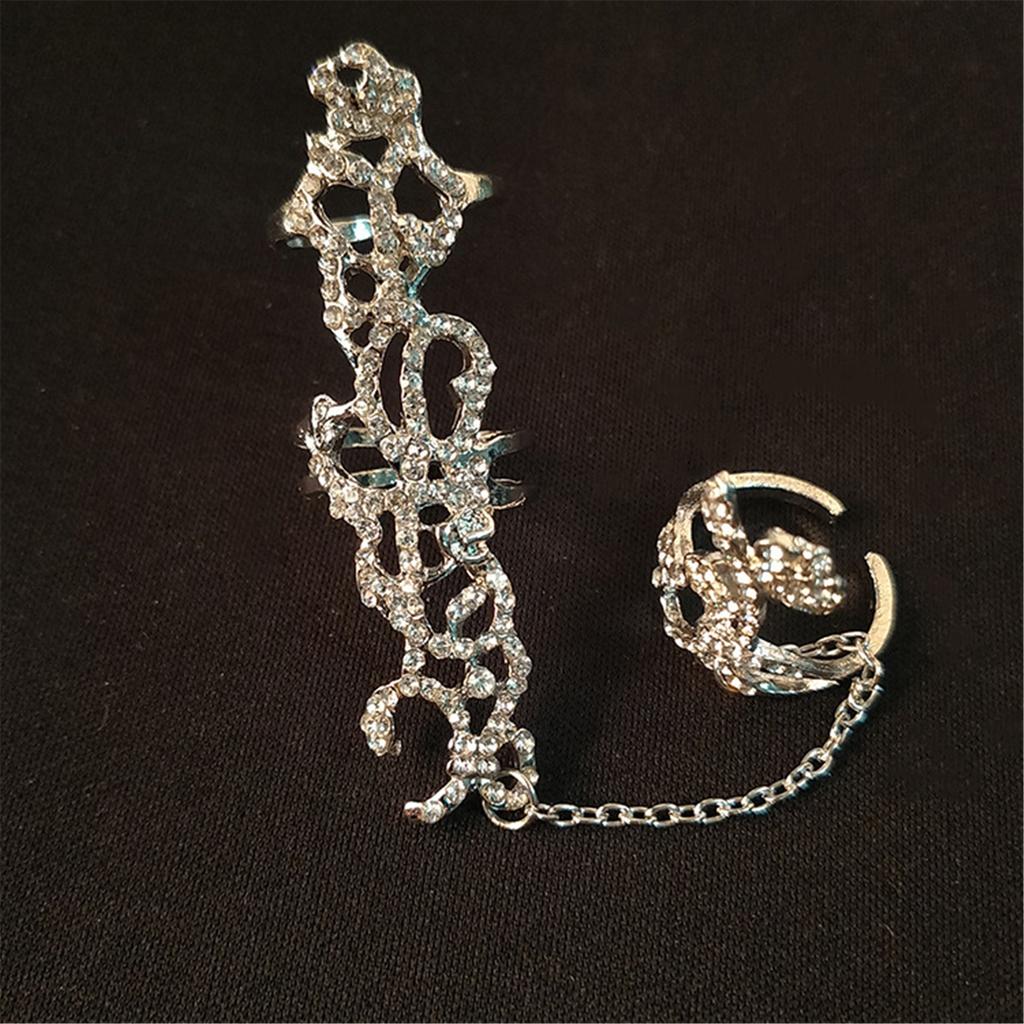 Crystals Rhinestones Vintage Chain Rings Adjustable Size Double Finger Jewelry for Women Special Occasion Gifts