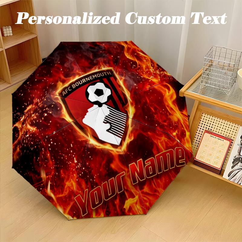 8 Rib Auto Folding Umbrella Bournemouth Football Print Custom Name Text Portable Rain Gear