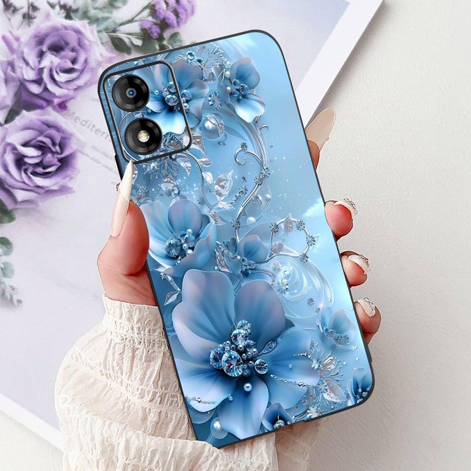 For Motorola Moto E13 Case Popular Flower Art Cover Soft Black TPU Silicone Phone Cases For Moto E14 E13 E 13 MotoE13 Back Cover