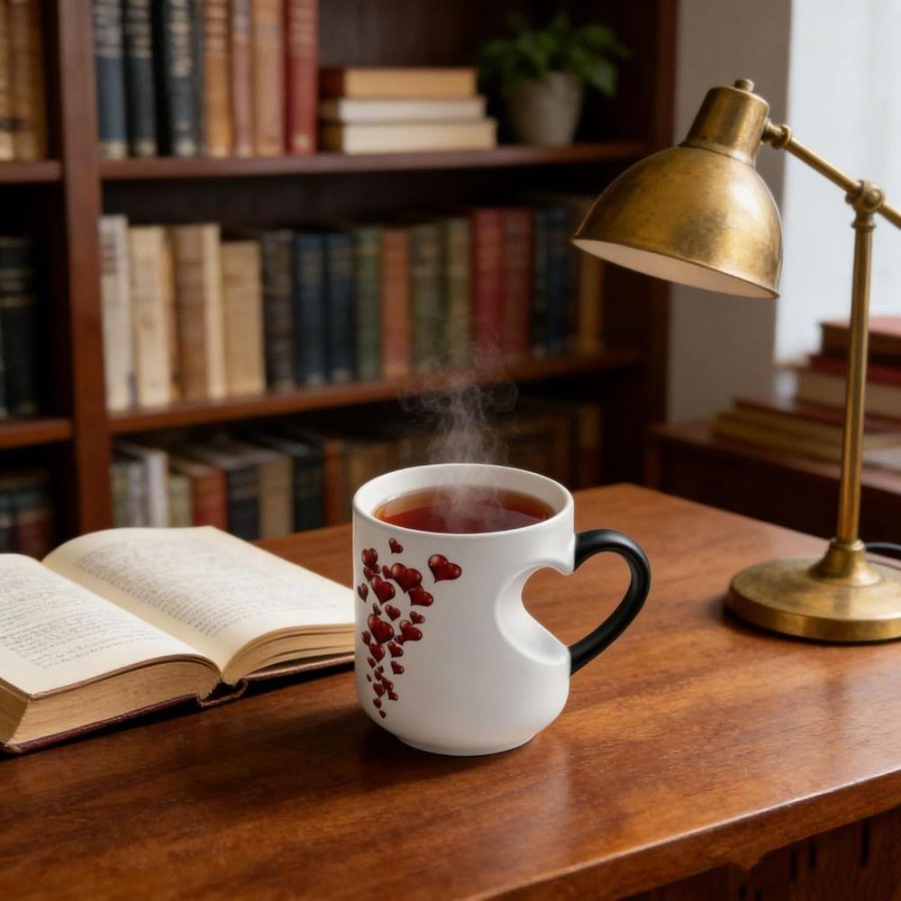 Heart Handle Design Color Changing Cup Ceramic Material Thermochromic Mug  Romantic Occasions