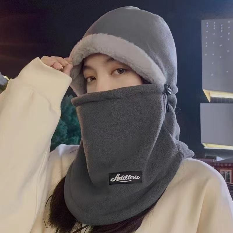 Winter cycling electric vehicle warm artifact windproof mask scarf integrated headgear women's ear protection hat thickened cotton hat