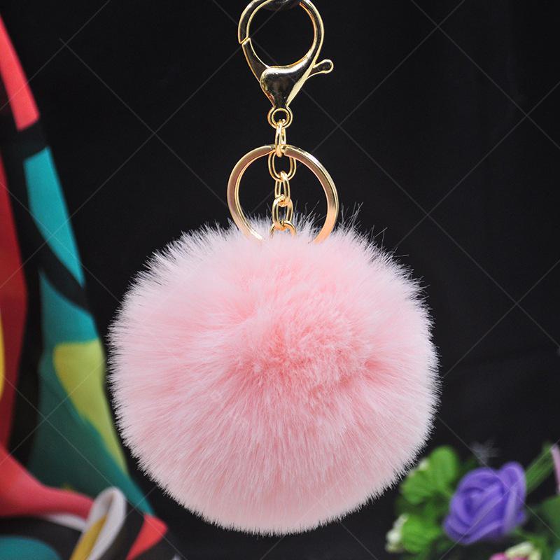 

8cm Faux Rex Rabbit Fur Pompon Keychain Pendant for Women - Cute Plush Car, Bag, and Phone Decoration OPP Bag Packaging