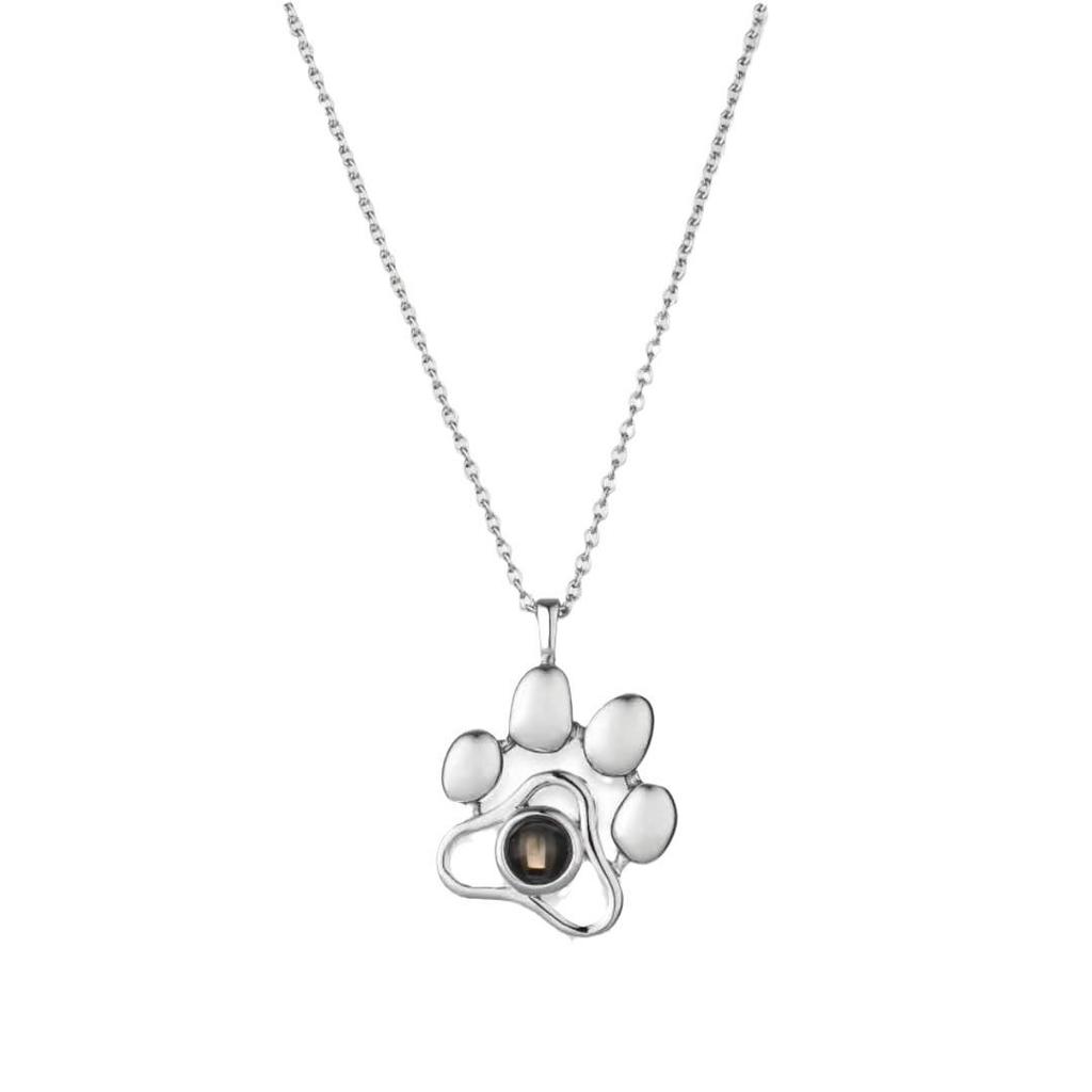 925 Titanium Steel Paw Print Dog Tag Necklace - Cute Collarbone Chain with Animal Markings Projection Pendant
