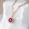 Shiny Red Natural Zircon Pendant Necklace Women Fashion  Rose Gold Color Ethnic Bride Fine Daily Vintage Jewelry