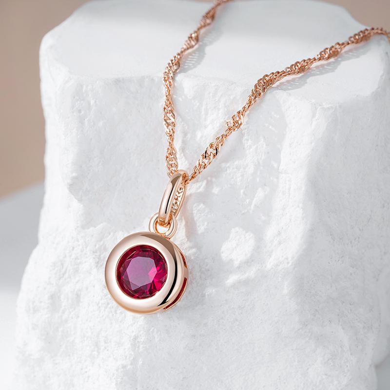 Shiny Red Natural Zircon Pendant Necklace Women Fashion  Rose Gold Color Ethnic Bride Fine Daily Vintage Jewelry