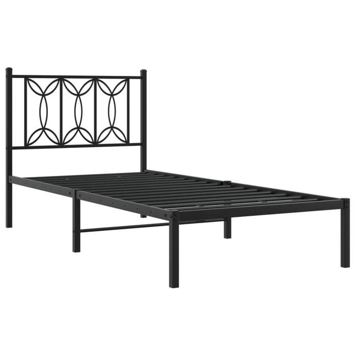 VidaXL Cadre de lit métal avec tête de lit noir 90x190 cm, lit simple, meuble de chambre à coucher, lit d'invité, lit, cadre 376120