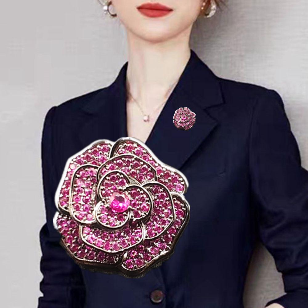 Camellia Brooch: Zircon-Inlaid Luxury Lapel Pin for Women