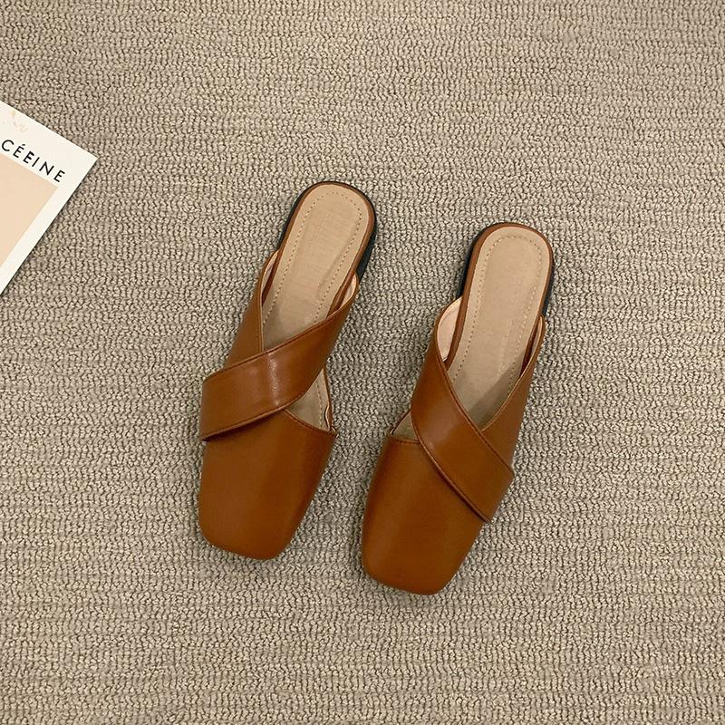 Baotou μισά παντόφλες γυναικεία καλοκαιρινά εξωτερικά 2025 νέο niche αίσθηση σχεδιασμού ένα πεντάλ Muller γυναικείες επίπεδο πάτο δροσερές παντόφλες