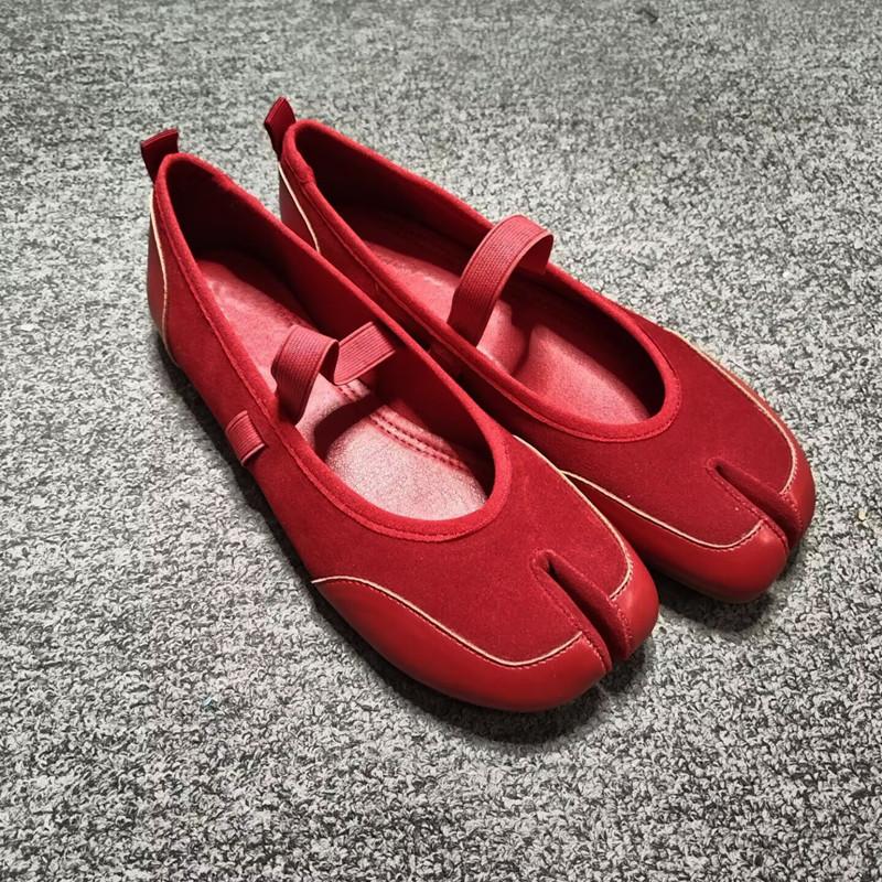 Dámské baleríny Tabi s rozdělenou špičkou z umělého semiše, patchworkové, jarní podzimní Mary Janes, vycházkové mokasíny, ležérní dívčí taneční obuv