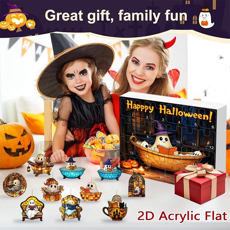 Halloween Countdown Calendar 24 PCS Ghost Bubble Bath Ornament Advent Calendar, Spooky Funny Ghost Reading Book Decor