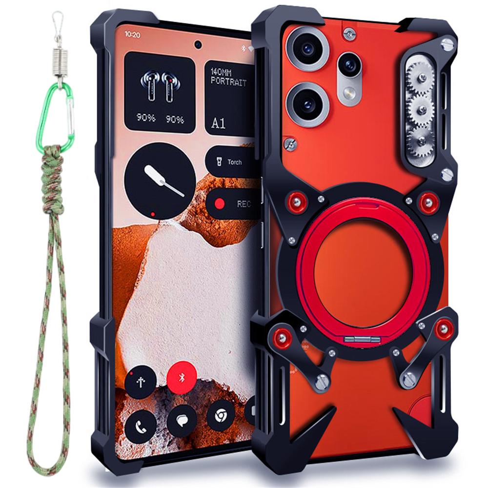 

Чохол-бампер для Nothing CMF Phone 2 Pro з підставкою, з магнітною кришкою з алюмінієвого сплаву та ремінцем на зап ястя A