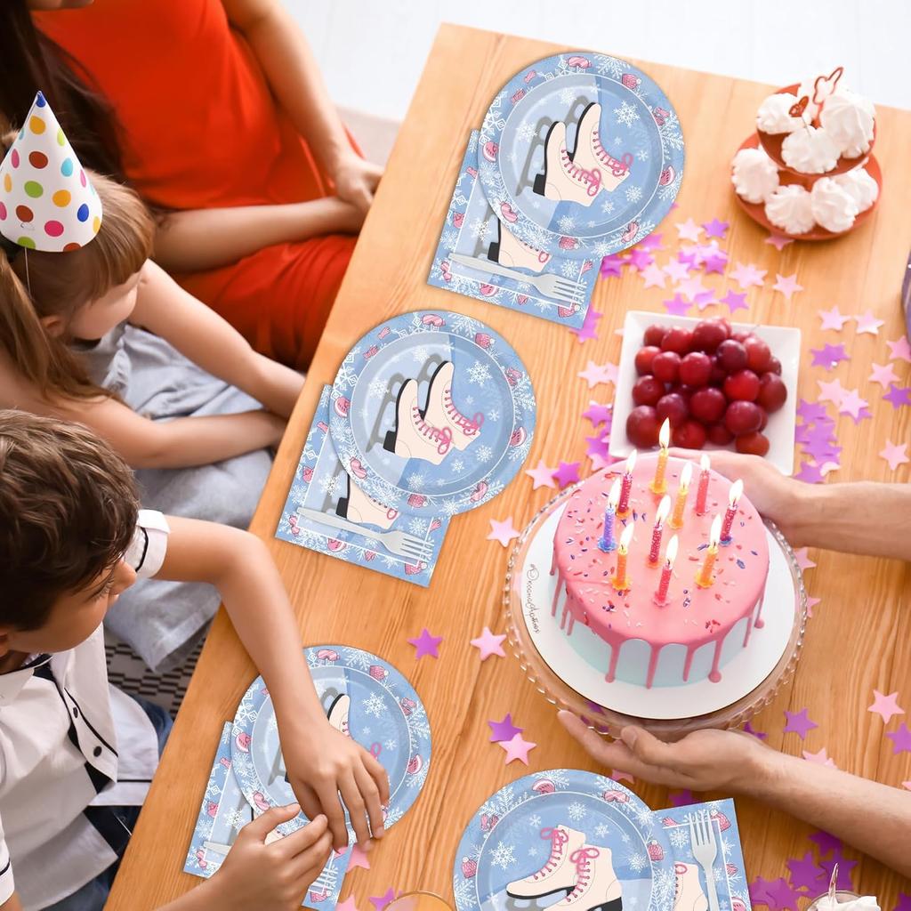100 Pieces Roller Ice Skating Party Plates Napkins Skating Tableware Set Winter Party Skate Dinnerware Disposable Paper Dessert Plates Napkins for