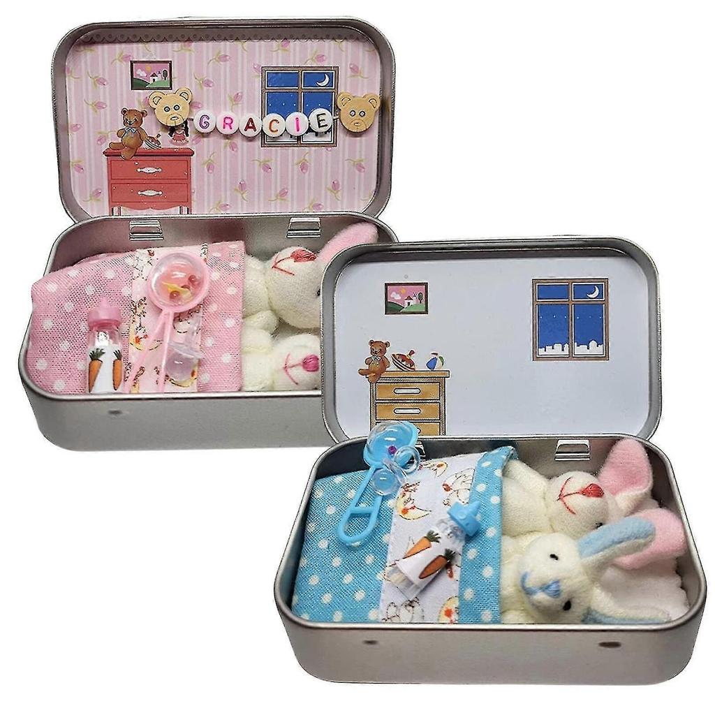 Conejito Diminuto de Bolsillo en una Caja de Lata Muñeco Relleno Juguete de Peluche Conejito de Pascua Regalo para Niños,hw