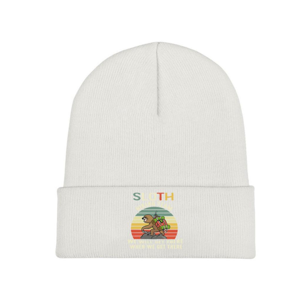 Sloth Hiking Team We Will Get There When We Get There Knitted Caps for Women Unisex Beanies Winter Hats Outdoors Camping Melon Cap